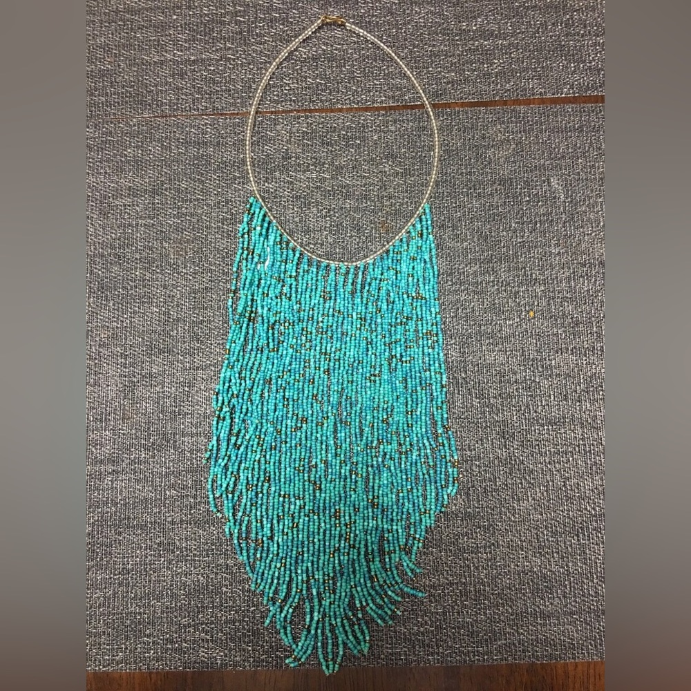 Turquoise Long Statement Necklace - image 1